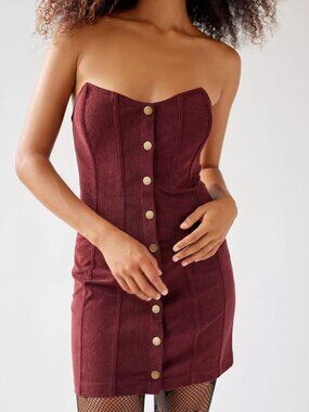 Urbanoutfitters Corduroy Corset Mini Dress Burgandy